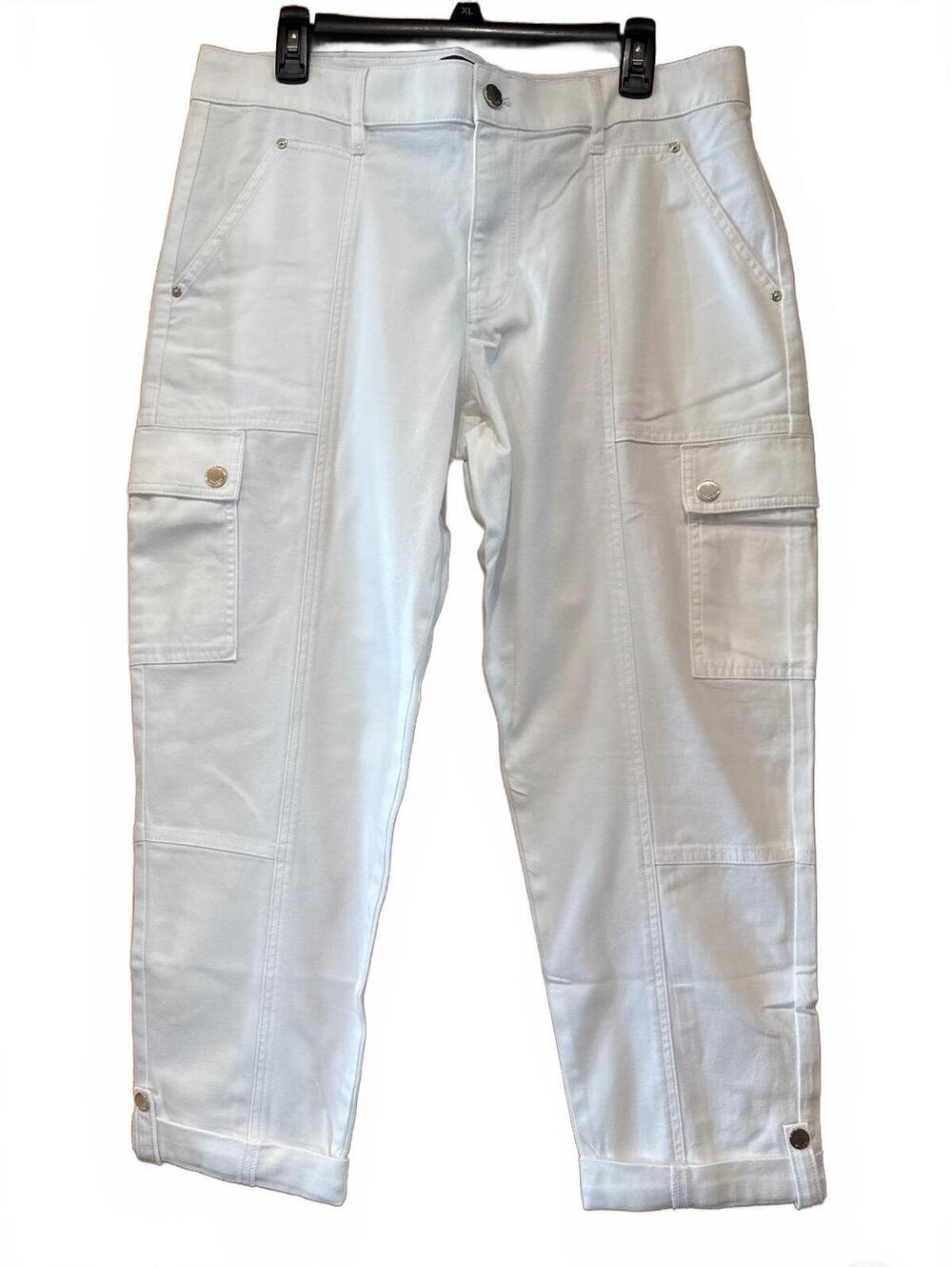 White House Black Market White Mid Rise Tapered Cargo Pants Size 14